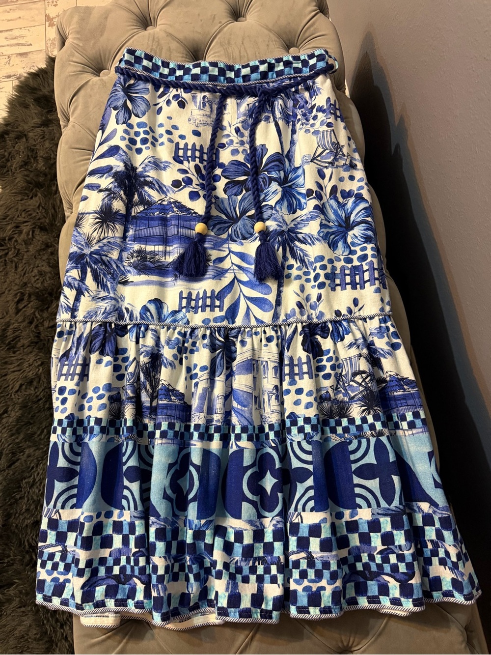 House of Harlow 1960 Blue & White Tropical Print Maxi Skirt Size M